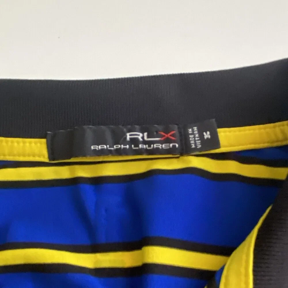 Ralph Lauren RLX Polo Shirt Size Medium Blue Yellow Stripe Isleworth Golf Club